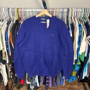 Polo Ralph Lauren Mens Royal Blue Cotton Crewneck Shaker Knit Sweater Large NWT